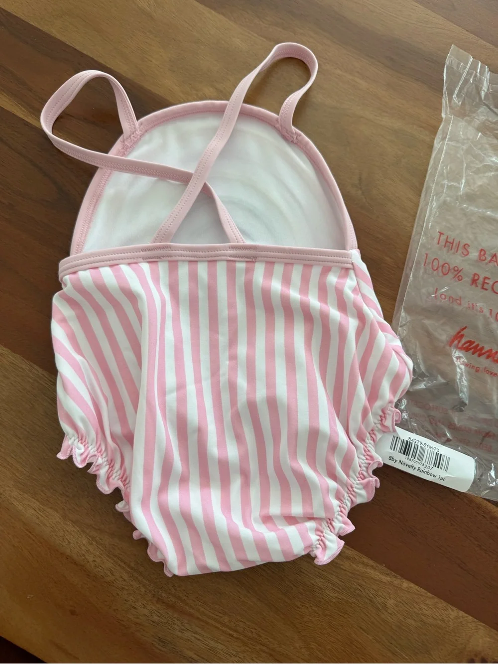 Hanna Andersson Pink White Stripe One-Piece Swimsuit with Rainbow